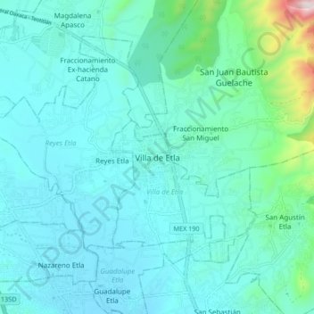 Mappa topografica Villa de Etla, altitudine, rilievo