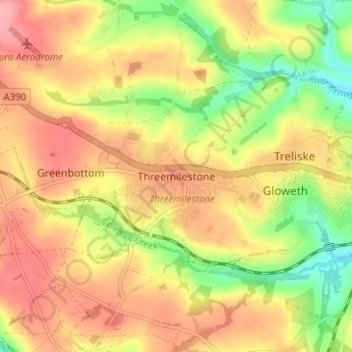 Mappa topografica Threemilestone, altitudine, rilievo