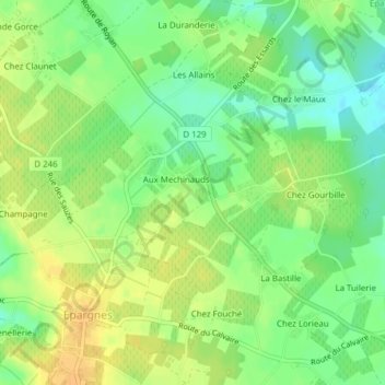 Mappa topografica Aux Chataigniers, altitudine, rilievo
