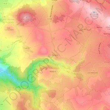 Mappa topografica Ponteils, altitudine, rilievo