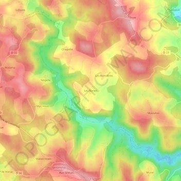 Mappa topografica Les Bories, altitudine, rilievo