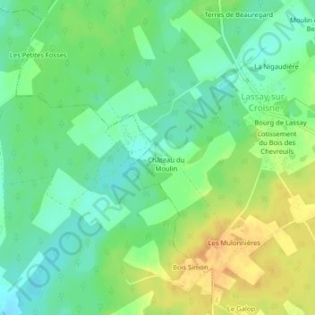 Mappa topografica Château du Moulin, altitudine, rilievo