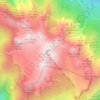 Mappa topografica Cima Carega, altitudine, rilievo
