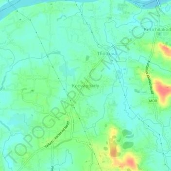 Mappa topografica Koovappady, altitudine, rilievo