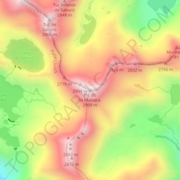 Mappa topografica Pic de la Mainera, altitudine, rilievo