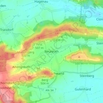 Mappa topografica Neureuth, altitudine, rilievo