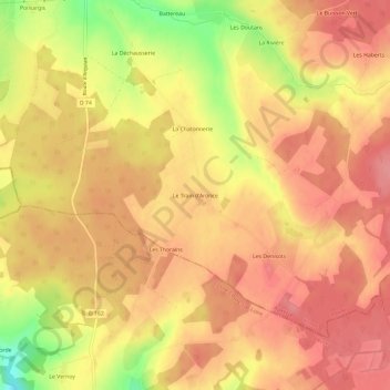 Mappa topografica Le Train d'Aronce, altitudine, rilievo