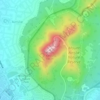 Mappa topografica Mount Ainslie, altitudine, rilievo