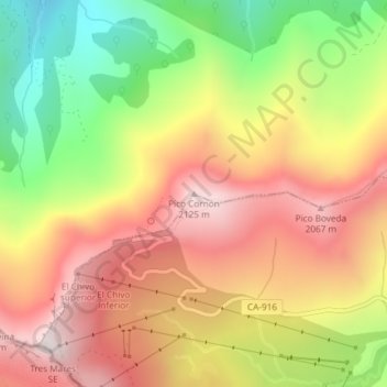 Mappa topografica Pico Cornón, altitudine, rilievo