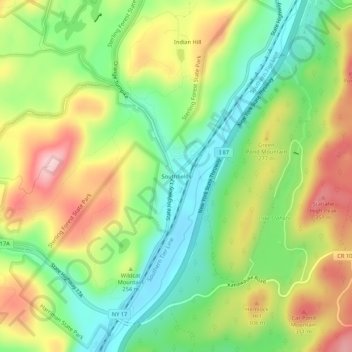 Mappa topografica Southfields, altitudine, rilievo