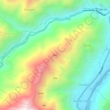Mappa topografica Kūai, altitudine, rilievo