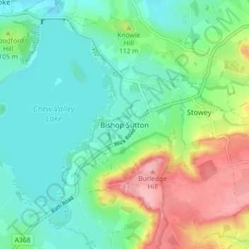 Mappa topografica Bishop Sutton, altitudine, rilievo