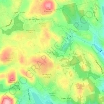 Mappa topografica King Street, altitudine, rilievo