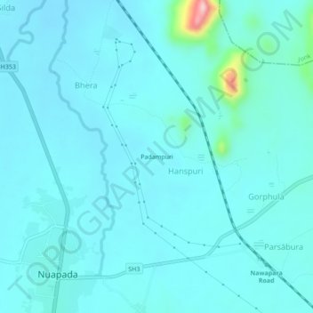 Mappa topografica Padampuri, altitudine, rilievo