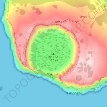 Mappa topografica Rano Kau, altitudine, rilievo