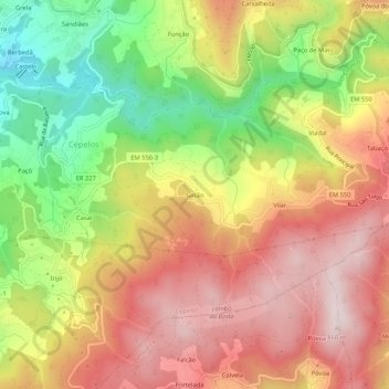 Mappa topografica Gatão, altitudine, rilievo
