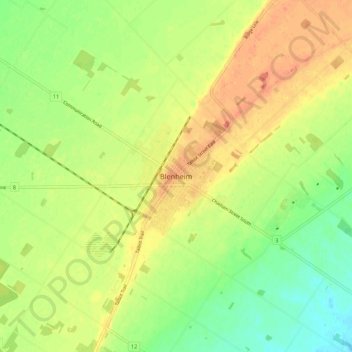 Mappa topografica Blenheim, altitudine, rilievo
