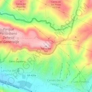 Mappa topografica Cerro del Sol, altitudine, rilievo