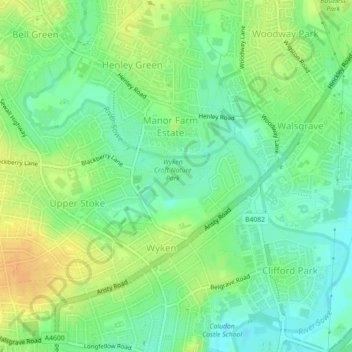 Mappa topografica Highest Point, altitudine, rilievo