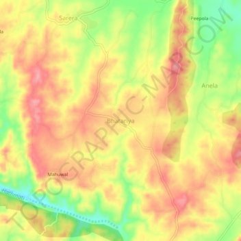 Mappa topografica Bhatariya, altitudine, rilievo
