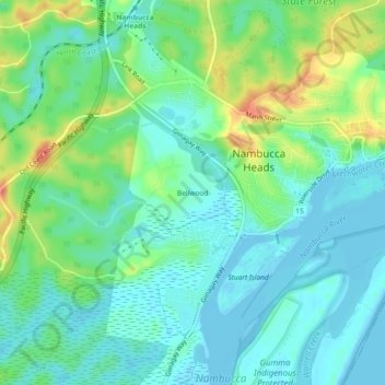 Mappa topografica Bellwood, altitudine, rilievo