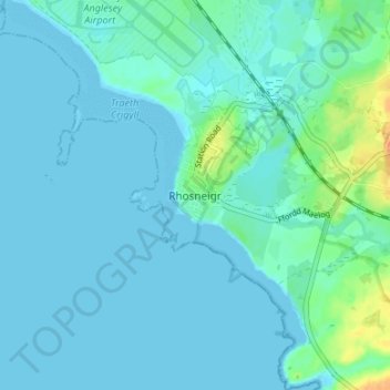 Mappa topografica Rhosneigr, altitudine, rilievo