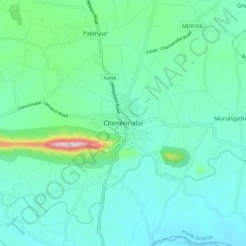 Mappa topografica Chennimalai, altitudine, rilievo