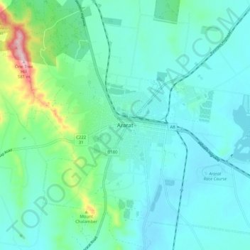 Mappa topografica Ararat, altitudine, rilievo