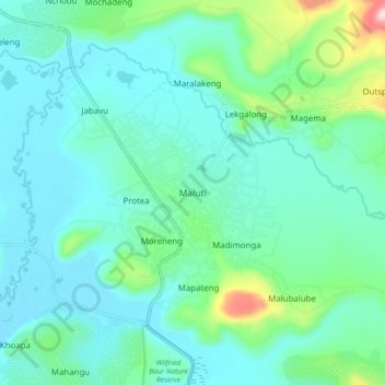 Mappa topografica Maluti, altitudine, rilievo