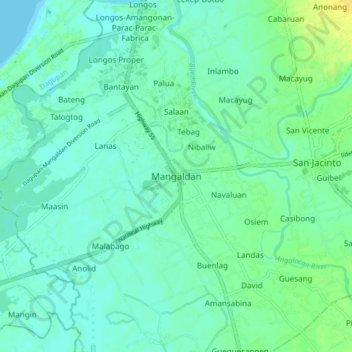 Mappa topografica Mangaldan, altitudine, rilievo