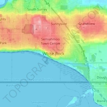 Mappa topografica White Rock, altitudine, rilievo
