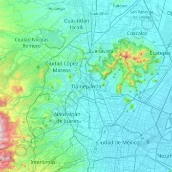 Mappa topografica Tlalnepantla, altitudine, rilievo