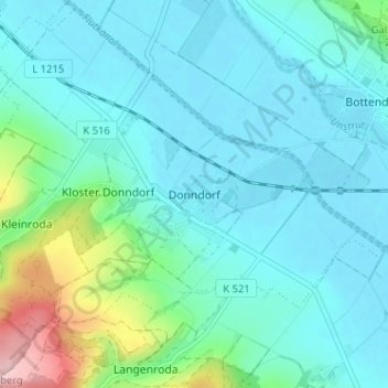 Mappa topografica Donndorf, altitudine, rilievo