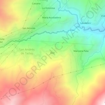 Mappa topografica Gun, altitudine, rilievo