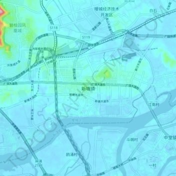 Mappa topografica 新塘镇, altitudine, rilievo