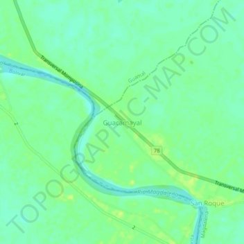 Mappa topografica Guacamayal, altitudine, rilievo