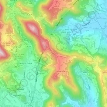 Mappa topografica Montepulgo, altitudine, rilievo