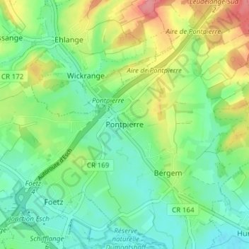 Mappa topografica Pontpierre, altitudine, rilievo