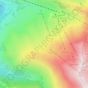 Mappa topografica Source de Magnéras, altitudine, rilievo