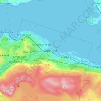 Mappa topografica Greenock, altitudine, rilievo
