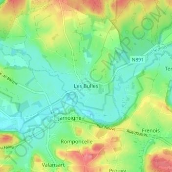 Mappa topografica Les Bulles, altitudine, rilievo