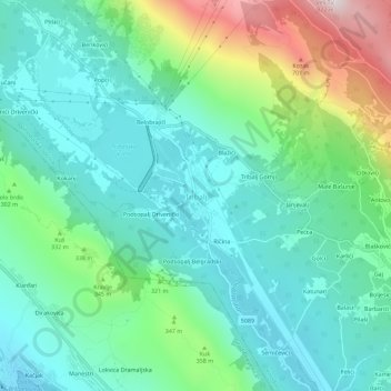 Mappa topografica Tribalj, altitudine, rilievo