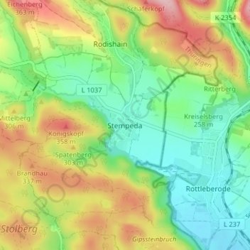 Mappa topografica Stempeda, altitudine, rilievo