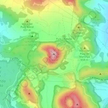 Mappa topografica Volcà del Croscat, altitudine, rilievo