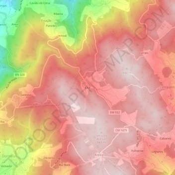 Mappa topografica Chã, altitudine, rilievo