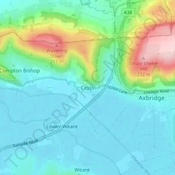 Mappa topografica Cross, altitudine, rilievo