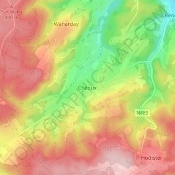 Mappa topografica Chéoux, altitudine, rilievo