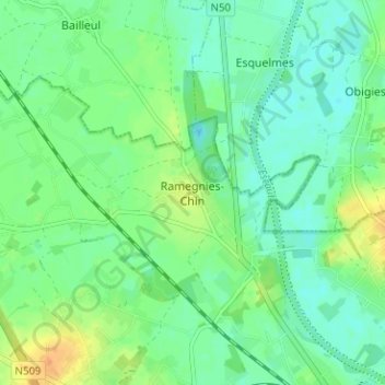 Mappa topografica Ramegnies-Chin, altitudine, rilievo