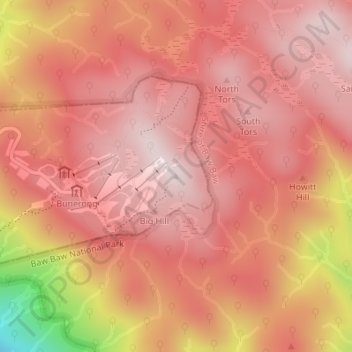 Mappa topografica Mount Baw Baw, altitudine, rilievo