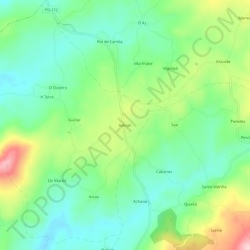 Mappa topografica Adelán, altitudine, rilievo